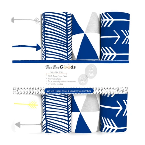 BaeBae Goods Pack n Play Sheets – Pack and Play Sheets 4 Pack – 100% Super Soft Jersey Knit Cotton Playard Mattress Sheets – Portable Playpen Sheet – Fitted Play Yard Mini Crib Sheets for Boy & Girl (24 x 38 x 5)