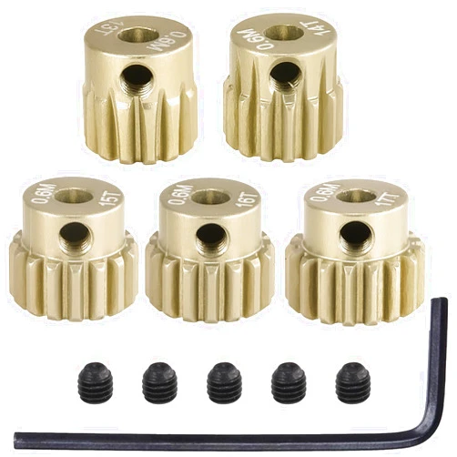 RcThjia M0.6 Pinion Gear Set 3.175mm 13T 14T 15T 16T 17T 5PCS 7075 Aluminum Alloy Metal Pinion Motor Gear for 1/10 RC Car Brushed Brushless Motor (5PCS)…