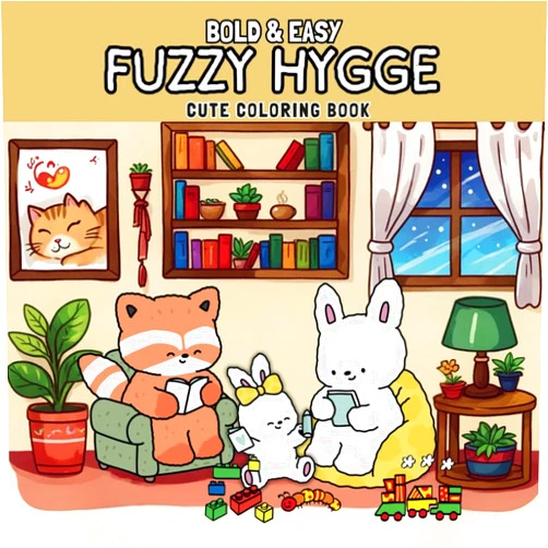 By Fluffy Daisy (Author) Fuzzy Hygge: Cute and Cozy Coloring Book for Adults & Teens Featuring Adorable Animals Characters, bear,bunny and cat for Stress Relief