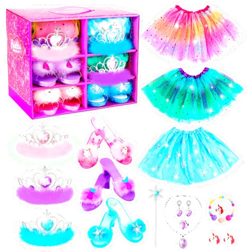 HAMSILY Princess Dress Up Shoes Set for Toddler Jewelry Boutique Kit, 3 Themes of Unicorn Mermaid Ice Princess Costumes Set, Pretend Play Gifts for Little Girls Aged 3-6 Years Old