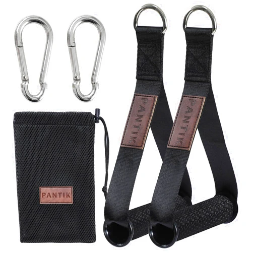 PANTIK Heavy Duty Exercise Handles Gym Cable Machine Attachments Durable D Rings Handles Resistance Bands Handles Stirrup Handle Fitness Grip Nylon Strap Solid ABS Cores with Carabiners Set of 2