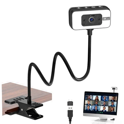 Majiphi Webcam for PC, 4K Streaming Camera with Light, Web Camera for Desktop/Laptop Computer Webcam with Microphone, Plug and Play USB Web Cam with Bracket, for Live Streaming, Video Calls, and Meetings