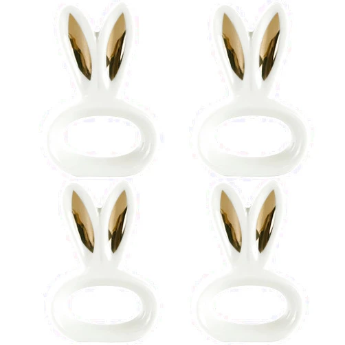 JINMURY Easter Bunny Ears Napkin Rings Set of 4- Gold Rabbit Ears Napkin Ring Holder Porcelain Bunny Rabbit Napkin Ring for Easter Dinner Decoration Spring Wedding Party Table Setting Decor (4, Bunny Ears)