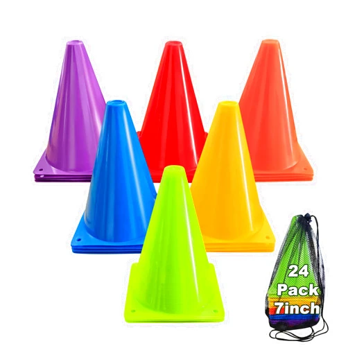 Powerfeng Soccer Cones for Sports Training: Soccer Cones Training Agility Field Marker for Skating Basketball Football Practice Indoor Outdoor 7 Inch 24 Pack Activity Obstacle Course 6 Colors