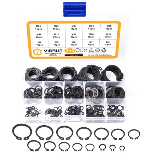 VIGRUE 315Pcs Snap Ring Shop Assortment Alloy Steel External Circlip Snap Retaining Clip Rings Set, 15 Sizes