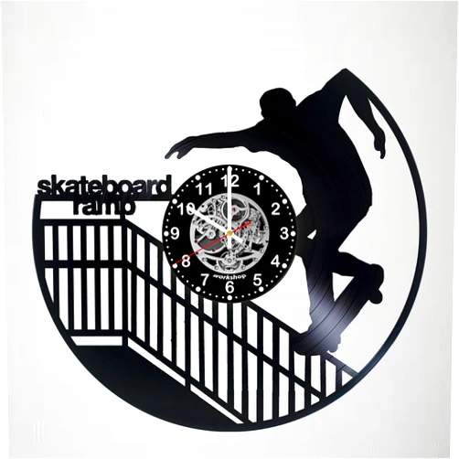 Toffy Workshop Wall Clock Compatible with Skateboard Ramp Vinyl Record Decor - Exciting Guest Room Decor idea for Children, Adults, Men and Women - Extreme Unique Art Design