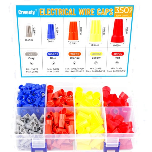 Crweety 350pcs Electrical Wire Connectors Nuts Colorful Wire Caps Kit Twist Caps Nuts Assortment for Quick Connection