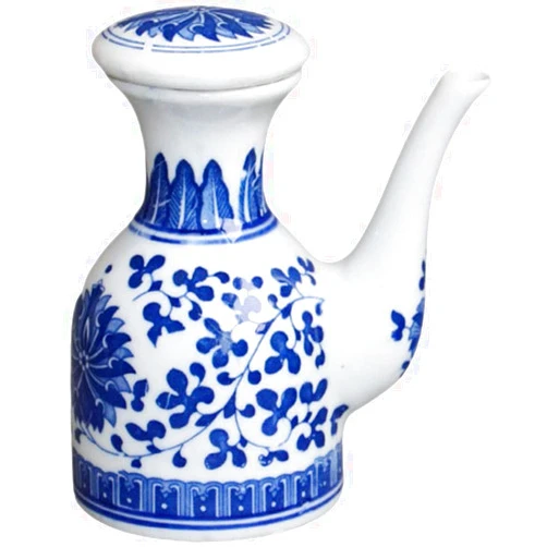LIFKOME Ceramic Oil Soy Sauce Dispenser Blue White Porcelain Small Oil Dispenser Bottle Japanese Soy Pot Condiment Storage Can Vinegar Dispenser