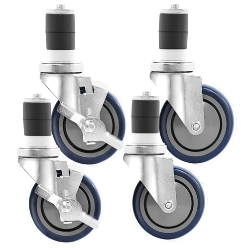 KUTLER 4-Inch Caster Wheel Set for Commercial Kitchen Prep Work Tables - Set of 4 Swivel Casters 2 with Brakes and 2 Without Brakes