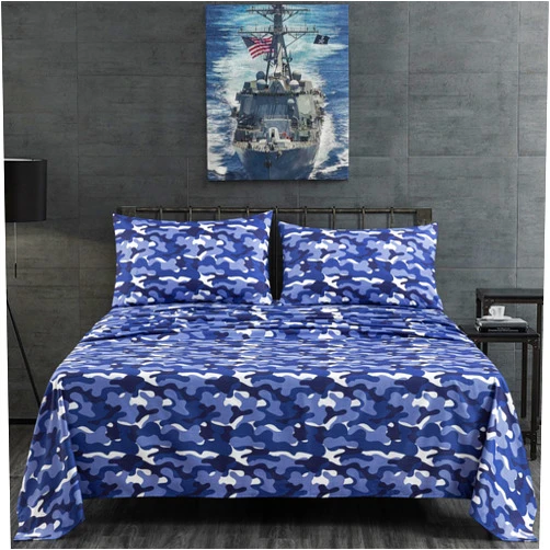 Chezmoi Collection Military Camo 3-Piece Sheet Set - Camouflage Blue Gray Printed Microfiber Soft Breathable Deep Pocket Sheets and Pillowcases Set, Twin Size