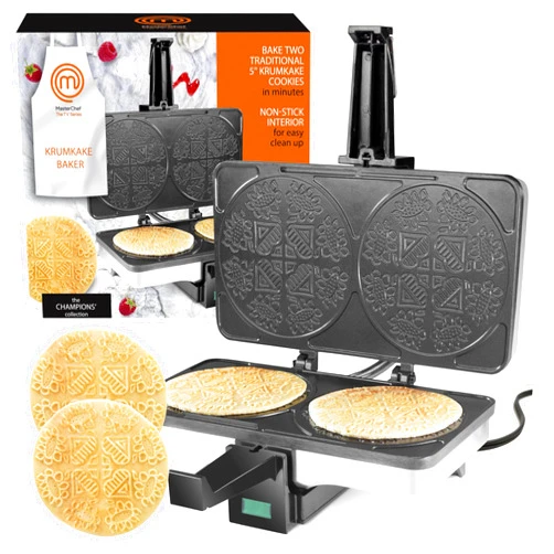 SCS Direct MasterChef Krumkake Baker-Make 2 Homemade Pizzelle Like Cookies, Great for Cannoli Filling & Waffle Cones, Fun Nonstick Electric Iron Press Kitchen Appliance-Home Made Treats