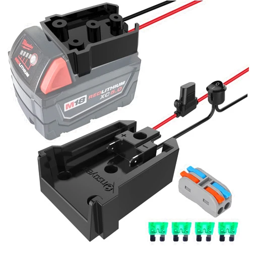 Ensayeer Power Wheel Adapter with Fuse&Switch for Milwaukee 18V Battery, Non-Blown Tight Battery Adapter with 4Pcs 30A Fuse and Wire Terminal, 12 AWG Wire, DIY Use for Truck, Robotics,RC Toys and Work Lights