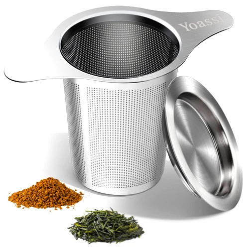 IPOW Yoassi Extra Fine 18/8 Stainless Steel Tea Infuser Mesh Strainer with Large Capacity & Perfect Size Double Handles for Hanging on Teapots, Mugs, Cups to Steep Loose Leaf Tea and Coffee