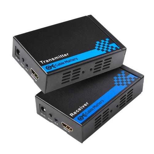 Cable Matters Wall Mount HDMI Extender with TCP/IP - Up to 300 Feet, 1080P, 1-to-Many Setup, HDMI Over Ethernet Extender (Model: 103002)