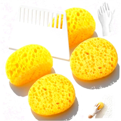 TSEWA 7-Piece Drywall Texture Repair Kit, 4 Knockdown Texture Sponges, 1 Scraper & 1 Pairs Gloves, for DIY Wall & Ceiling Patch, Matching Orange Peel & Splatter Texture