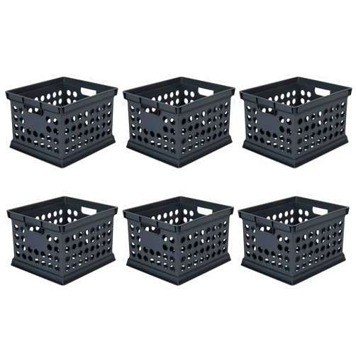 Sterilite Stackable Plastic Storage Crate Bin Organizer File Box with Handles for Home, Office, Dorm, Garage, or Utility Organization, Black, 6-Pack