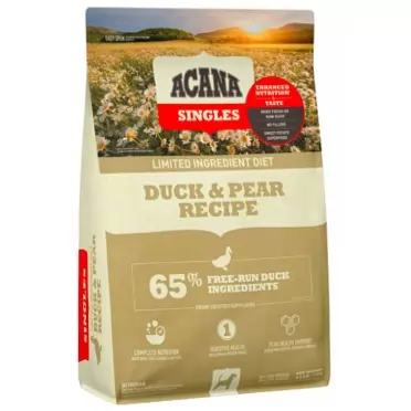 Acana Singles Limited Ingredient Dry Dog Food, Grain Free, High Protein, Duck & Pear, 4.5lb