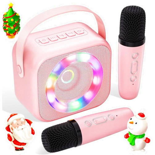 Verkstar Karaoke Machine for Kids, Mini Portable Bluetooth Karaoke Speaker with 2 Wireless Microphones and Dynamic LED Lights for Kids Adults,Gifts Toys for Girls Boys