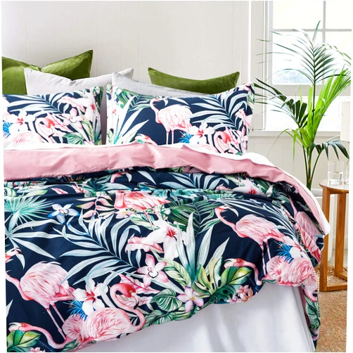 Eikei Palm Leaves Duvet Cover and Pillowcases Set Tropical Exotic Island Flowers Trees Branches Paradise Birds Bedding Jungle Plants Modern Botanical Print Long Staple Cotton (Navy, King)