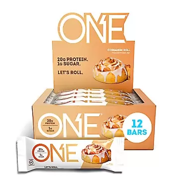 ONE 1 ONE Protein Bars, Cinnamon Roll, Gluten Free Protein Bars with 20g Protein and only 1g Sugar, Guilt-Free Snacking for High Protein Diets, 2.12 oz (12 Pack)
