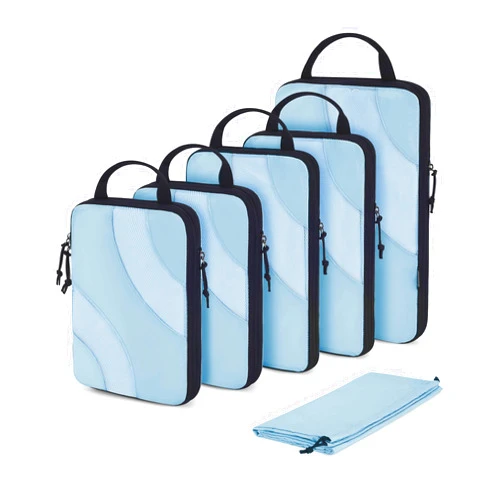 BAGSMART Compression Packing Cubes, BAGSMART 6 Set Travel Packing Cubes for Carry on Suitcases, Compression Suitcase Organizers Bag Set & Travel Cubes for Luggage, Lightweight Packing Organizers with Shoe Bag Sky Blue