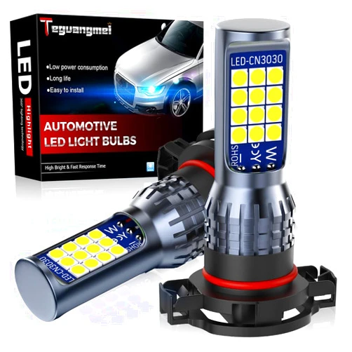 Teguangmei PSX24W LED Fog Light Bulbs 2504 12276, White 24LED 3030SMD Chips 12-24V Replacement for Car Fog Lamp Daytime Running Light DRL, 2PCS