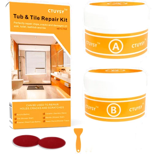 CTUYSY Porcelain Sink Repair kit White, Enamel, Porcelain, Fiberglass, Ceramic Sink, Tub Tile Toilet Shower Kit,Porcelain Sink and Acrylic Bathtub Repair Kit for Cracks Chips Dents Holes