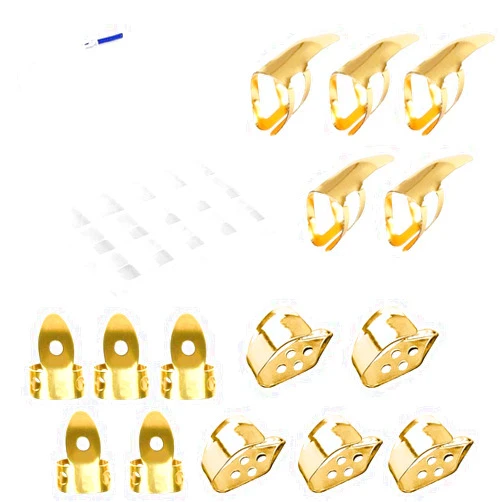 Jiayouy 15pcs Guitar Thumb Finger Picks Set Metal Guitar Thumb Finger Picks with Storage Box for Gutiar Bass Ukulele Banjo Golden