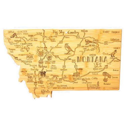 Totally Bamboo Destination Montana State Shaped Serving and Cutting Board, Includes Hang Tie for Wall Display