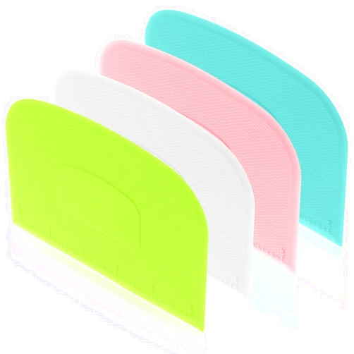 Aedida 4 Piece Plastic Dough Scraper Bowl Scraper Flexible Multipurpose Food Scraper Plastic Dough Cutter for Bread Cake Dough Fondant Icing (White, Green, Blue, Pink)