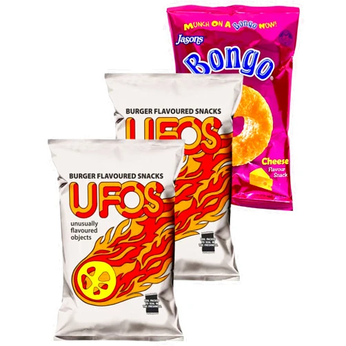 FIJIAN MADE FIJI UFO'S Burger Flavored, Bongo Cheese Snacks (Pack Of 3 Family Size) Flavored Baked Puffs... Simply delicious & always fresh !!!