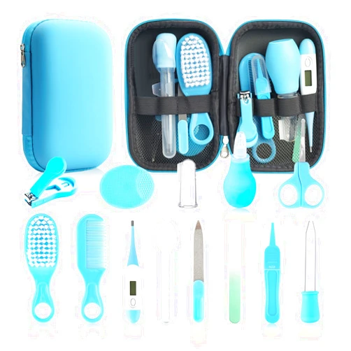 Esonto Baby Healthcare and Grooming Kit, 14 in 1 Baby Safety Set Newborn Nursery Health Care Set with Hair Brush Scale Nail Clippers for Baby Girls Boys (Blue 14 in 1)