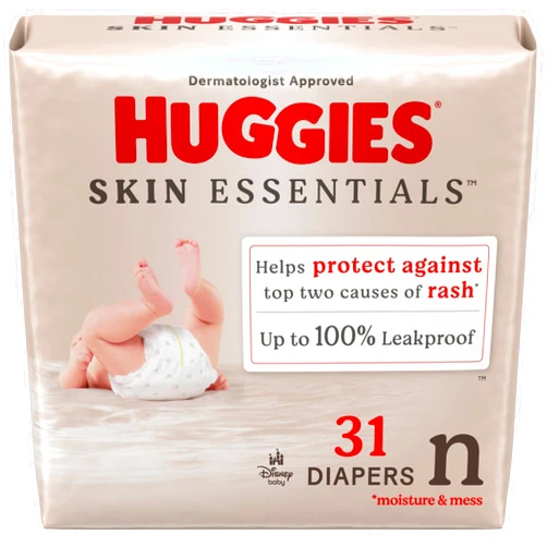 Huggies Size Newborn Diapers, Skin Essentials Baby Diapers, Size Newborn (6-9 lbs), 31 Count