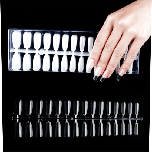 Refers to Dazzle Coffin Nail Tips Medium Length Ballerina Nails Soft Gel Full Cover False Nails Clear Frosted Back Acrylic Nails 15 Sizes 300PCS