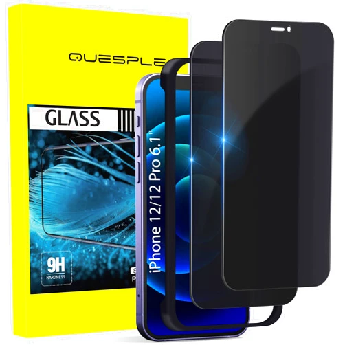 QUESPLE [2 Pack[Full Coverage] for iPhone 12 and iPhone 12 Pro 5G Privacy Screen Protector 6.1 inch, Anti-Spy Tempered Glass Film with Easy Installation Kit, Case Friendly, Anti Peeping