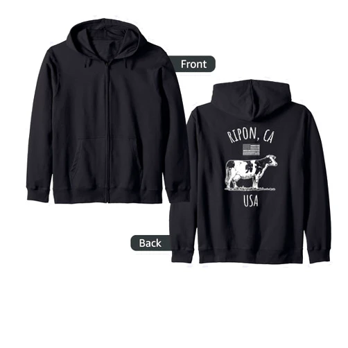 Awesome Ripon California Souvenir Designs Ripon California USA Retro Cow Vintage Style Design Zip Hoodie