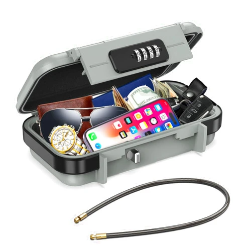 AMIR Portable Safe Box, Newest Combination Security Case LockBox with Code, Waterproof Anti-Theft Mini Travel Safe Box with Removable Chain, Security Box for Home,Office
