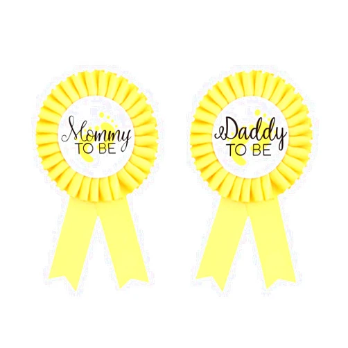 GDTO8820 Daddy to be & Mom to be Tinplate Badge Pin Yellow - Baby Shower Button New Dad Gifts Gender Reveals Party Baby for Boy or Girl Rosette Button Baby Celebratio; Neutral (YELLOW)