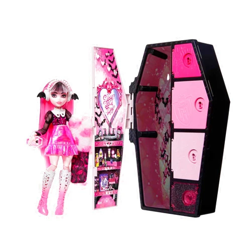 Monster High Skulltimate Secrets Fearidescent Series Doll & Accessories, Draculaura, Dress-Up Locker & 19+ Surprises