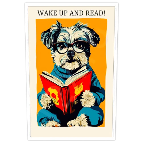 Generic Funny Dog Who Loves Reading Canvas Wall Art Vintage Inspiring Animal Pet Poster Retro Book Lover Wake Up And Read Prints Painting For Living Room Office Library Wall Decor 24x36in Unframed