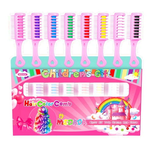 MSDADA New Hair Chalk Comb for Girls Kids, Washable Temporary Hair Color Dye for Kids Ages 5 6 7 8 9 10+ Birthday Party Gift Cosplay DIY, Easter(Pink,Purple,Blue,Green,Red,Yellow,White,Black)