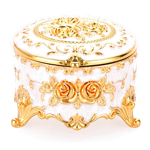 Hipiwe Vintage Round Jewelry Box Small Trinket Storage Organizer Box Gold Metal Chest Ring Case Treasure Box Keepsake Box Earrings Necklace Storage Box Gift for Women, Small