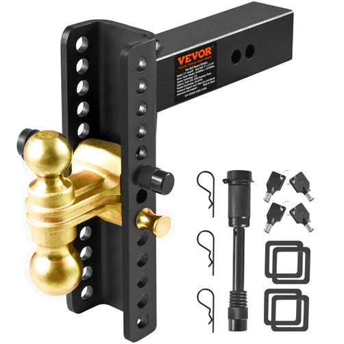 VEVOR Adjustable Trailer Hitch, 10-Inch Drop & 8.5-Inch Rise Hitch Ball Mount with 2.5-Inch Receiver, Solid Tube, 14,000 lbs GTW, 2-Inch & 2-5/16-Inch 45# Steel Tow Balls with Lock for Truck Towing