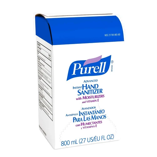 PURELL Advanced Hand Sanitizer Gel, 800 mL Hand Sanitizer Gel Refill for GOJO 800 Series Bag-in-Box Push-Style Dispenser (Pack of 12) – 9657-12,Clear