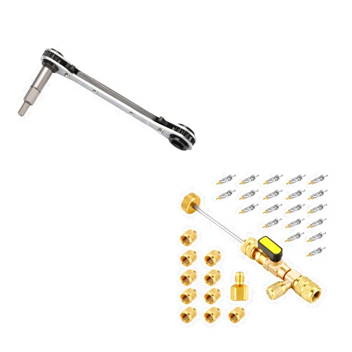 WADEO Bundle - 2 Items-Valve Core Remover Installer Tool, Compatible with R22 R12 R407 R410 R404 R32 R600 A/C - Hvac Service Wrench, 3/8” to 1/4”, 5/16'' x 1/4'' Refrigeration Service Wrench