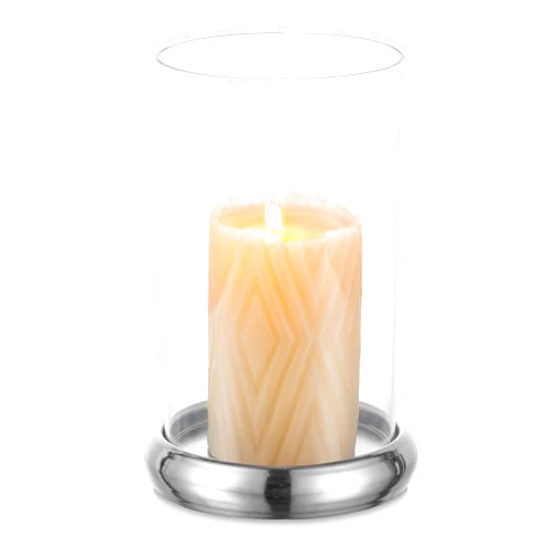 Sziqiqi Hurricane Candle Holder Decor - Silver Clear Glass Pillar Candle Holder Cylinder Lantern with Metal Tray for Mantel Fireplace Dining Table Decorative Table Centerpieces for Christmas Wedding
