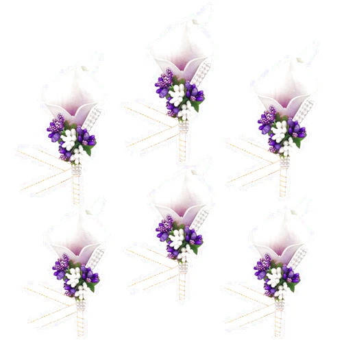 Ciandid Calla Lily Boutonnieres Set of 6, Groom Groomsman Best Man Boutonniere, Handmade Silk Flower for Wedding Ceremony Anniversary (Calla Lily-Purple, 6pcs)