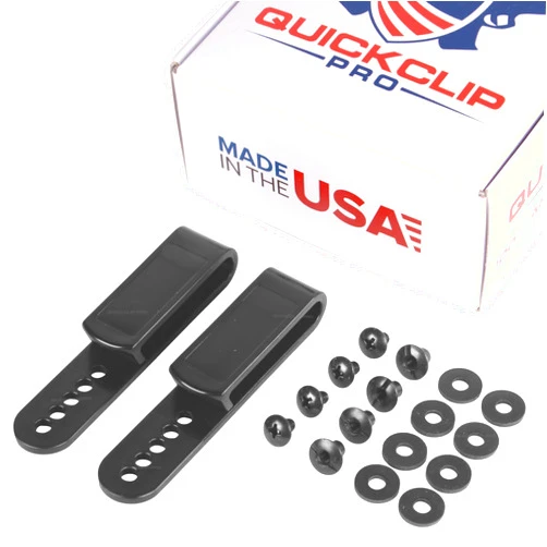 QuickClip Pro Grip Hook Fit 1.5'' & 1.75'' Belt - 5 Pre-Drilled Hole Tuckable Clip for IWB OWB Kydex, Leather, Hybrid Holster Making - Sheath Grip Hook with Hardware