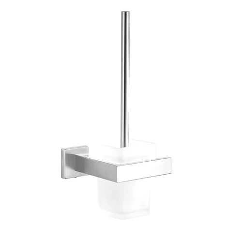 FVITA Toilet Brush Wall Mounted Toilet Bowl Brush and Holder Glass Toilet Brush Holder for Bathroom Square Brushed Nickel