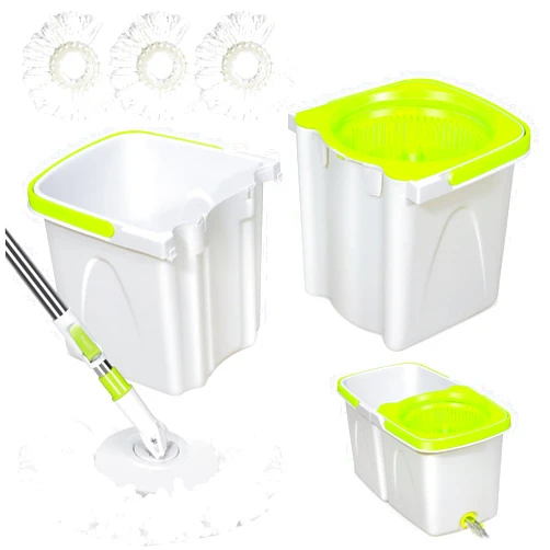 Masthome Small Spin Mop,Mop and Bucket Set,Microfiber Spin Mop with Bucket Detachable |Easy to Store|Adjustable Stainless Handle|3 Microfiber Heads|Mop and Bucket with Wringer Set for Home